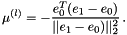 \[ \mu^{(l)} = -\frac{e^T_0(e_1-e_0) } { ||e_1 - e_0)||^2_2 } \, . \]